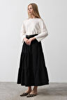 Pamuklu Beli Lastikli Etek - Siyah
