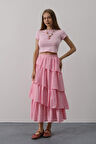 Katlı Kesim Uzun Etek - Pembe