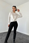 Beyaz Bisiklet Yaka Bluz