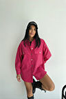 DÜĞMELİ DERİ GÖMLEK BOYFRİEND - Fuşya