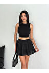 Keten Şortlu Etek - Siyah