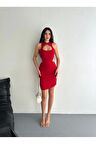 Göğüs Ve Yanlar Dekolteli Kolsuz Boy Elbise - Kırmızı