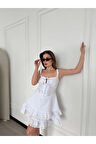 Fırfırlı Askılı Mini Elbise - Beyaz