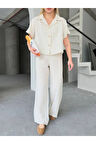 Keten Kısa Kollu Gömlek Pantolon Ikili Takım - Beyaz