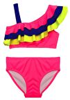 Neon pembe renkli volanlı kız çocuk bikini takım DB200617BT