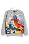 Ninjago Baskılı Erkek Çocuk 3D Mevsimlik Sweatshirt Gri Melanj