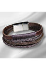 Erkek Deri Bileklik – El Yapımı, Hakiki Deri, Kahverengi Örgü Bileklik, Doğal ve Şık Tasarım