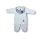 3-6 6-9 Ay Deniz Feneri Nakışlı Patikli Uzun Kollu Erkek Bebek Tulumu