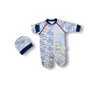 0-3 3-6 6-9 Ay Şemsiyeli Ördek Nakışlı Şapkalı Erkek Bebek Tulumu