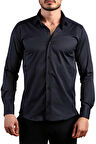 Lacivert Ekstra Dar Kesim Likralı Esnek Micro Kumaş Kol Düğmeli Slim Fit Erkek Gömlek - 195-12