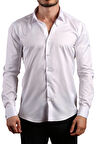 Beyaz 8 Drop Ekstra Uzun Kol Dar Kesim Micro Kumaş Kol Düğmeli Slim Fit Erkek Gömlek - 197-1