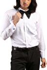 Beyaz Gizli Pat Damatlık Ata Yaka Kol Düğmeli Slim Fit Smokin Gömlek - 001