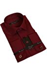 Bordo Büyük Beden Rahat Kesim Micro Kumaş Kol Düğmeli Regular Fit Erkek Gömlek - 190-13