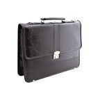 Modern Siyah Suni Deri 40x28 Evrak Çantası - Metal Aksamlı