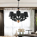 DEDE BEŞ KOLLU AHŞAPLI SİYAH SAVA ZAMAK AVİZE SİYAH ŞAPKALI