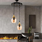 DEDE İKİLİ EMBUDO TEPSİLİ AVİZE GOLD HUNİ BAL CAMLI