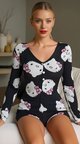 Kitty Dream Pamuklu Siyah Kedicik Desenli Düğmeli Uzun Kol Tulum Pijama