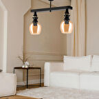 DEDE İKİLİ UFO SARKIT AVİZE  SİYAH BAL RENGİ CAMLI