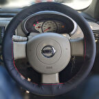 DİKİŞLİ DİREKSİYON KILIFI SİYAH DERİ KIRMIZI DİKİŞLİ NİSSAN MİCRA İÇİN