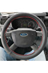 DİKİŞLİ DİREKSİYON KILIFI İTHAL SİYAH DERİ KIRMIZI DİKİŞLİ FORD TRANSİT İÇİN