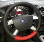 DİKİŞLİ DİREKSİYON KILIFI SİYAH DERİ KIRMIZI DERİ KIRMIZI DİKİŞLİ FORD FOCUS İÇİN