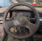 DİKİŞLİ DİREKSİYON KILIFI SİYAH DERİ NOKTALI DERİ KIRMIZI DİKİŞLİ RENO 19 İÇİN