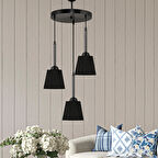 DEDE ÜÇLÜ TEPSİLİ SARKIT AVİZE SİYAH ABAJUR ŞAPKALI