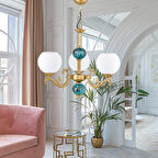 DEDE ÜÇ KOLLU ZAMAK AVİZE BEYAZ CAMLI YEŞİL ÇİNİLİ