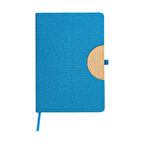 Prestige Notes – Mavi Kapaklı Çizgili Not Defteri, Ahşap Tokalı, Telefon Tutuculu, 14,5x21 cm