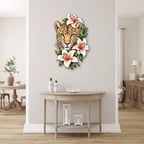 Çiçekli Leopar Metal Tablo 50x80 cm