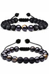 Sertifikalı Doğal Siyah Akik Oniks Taşı Doğal Taş Bileklik Seti