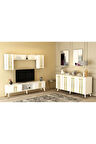 ASELDH TV ÜNİTESİ ve KONSOL 2'Lİ SALON TAKIMI BEYAZ-ALTIN