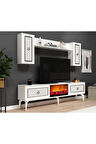 Herydh Şömineli Tv Ünitesi Takımı Beyaz Gümüş