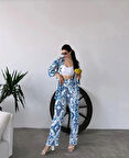 Kadın Desenli Kimono Ve Pantolon İkili Takım