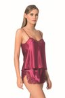 Arias Closet Bordo Saten Babydoll Şort Takımı