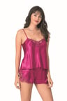 Arias Closet Vişne Saten Babydoll Şort Takımı