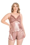 Arias Closet Büyük Beden Vizon Saten Babydoll Şort Takımı