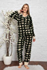 Nisanca Desenli Tam Peluş Kışlık Yılbaşı Kadın Pijama Takımı 
