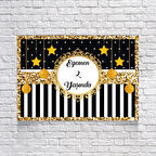 Siyah Beyaz Çizgili Gold Çerçeveli Doğum Günü Afişi 70X100 cm