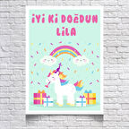 Unicorn Temalı Doğum Günü Afişi 100x150 cm