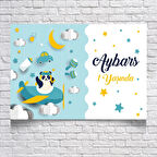 Uçakta Uçan Panda Temalı Doğum Günü Afişi 100X150 cm