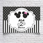 Mickeyli Siyah Çizgili Doğum Günü Afişi 35X50 cm