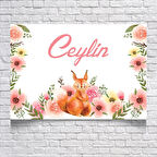 Çiçekli Sincap Temalı Doğum Günü Afişi 50X70 cm