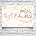 Bulutlar Üstünde Uyuyan Fil Temalı Doğum Günü Afişi 70X100 cm