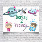Uzay ve Astranot Temalı Doğum Günü Afişi 50X70 cm