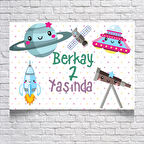 Uzay ve Roket Temalı Doğum Günü Afişi 70X100 cm