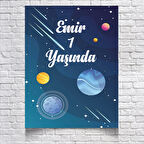 Uzay ve Gezegenler Temalı Doğum Günü Afişi 100X150 cm