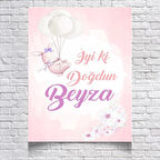 Pembe Balon Temalı Doğum Günü Afişi 70x100 Cm