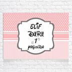 Pembe Puantiyeli Ve Çizgili Doğum Günü Afişi 50x70 Cm