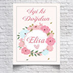 PEMBE ÇİÇEKLİ DOĞUM GÜNÜ AFİŞİ 100X150 cm